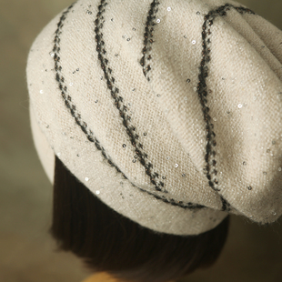 出口日韩~春秋冬精致百搭细纱线亮片显脸小堆堆毛线帽044