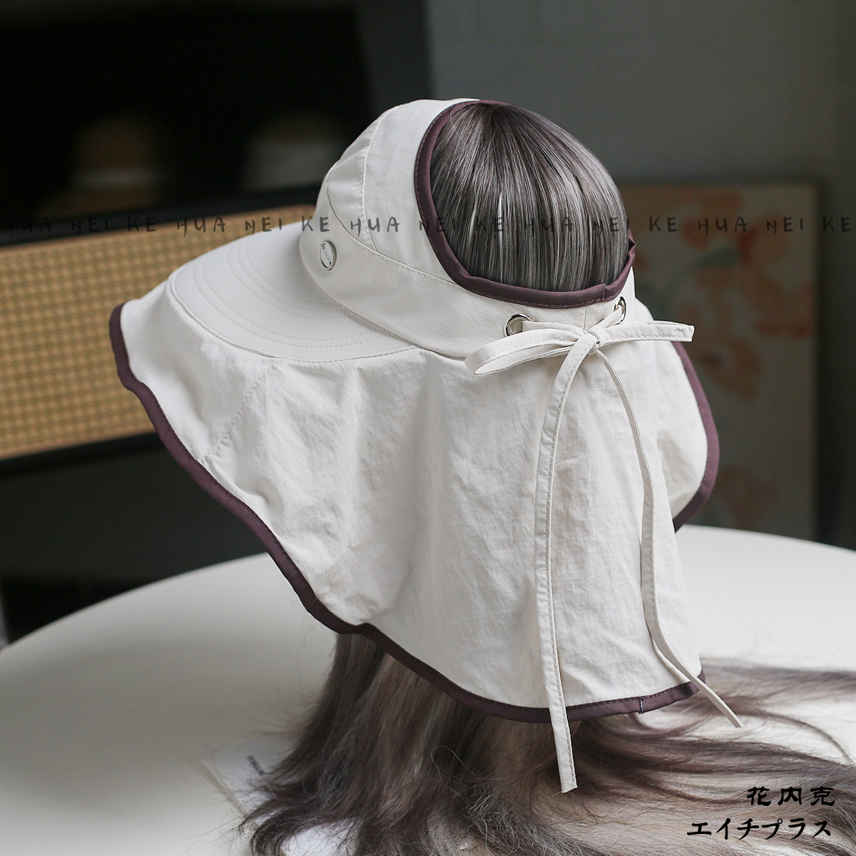 出口日韩~大帽檐披肩空顶帽男女夏户外登山遮脸护颈防晒太阳帽023