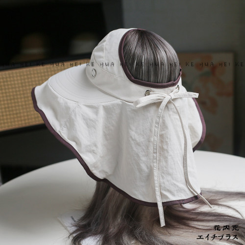 出口日韩~大帽檐披肩空顶帽男女夏户外登山遮脸护颈防晒太阳帽023