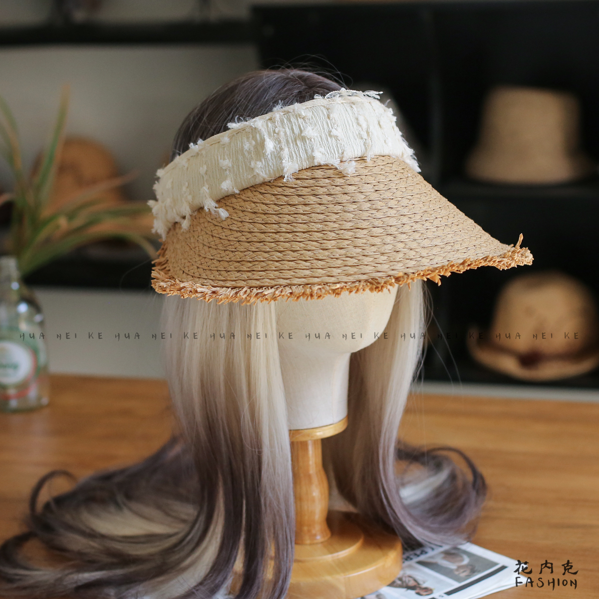 出口日韩~遮阳空顶草帽女海边沙滩防晒凉帽夏大帽檐草编太阳帽049