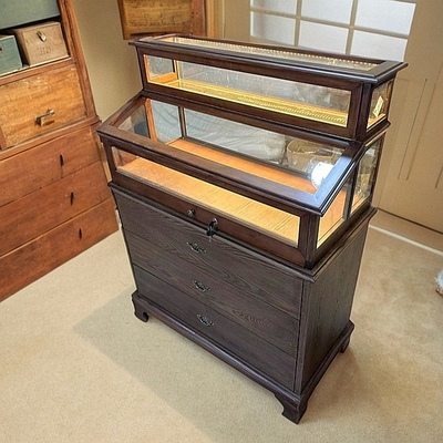 茶空间实木双层玻璃展示柜首饰珠宝饰品中古古董玉器陈列商用复古