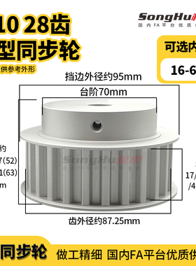EAR29-T10250-28-B-N-d16孔至43孔T1028齿同步带轮铝合金同步齿轮