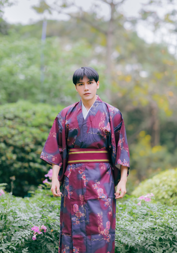 原创和风日本和服男传统武士绅士枣红服正装日式抗皱