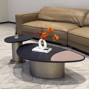 异形茶几客厅设计感家用小户型椭圆形意式极简组合套几中古风佛山