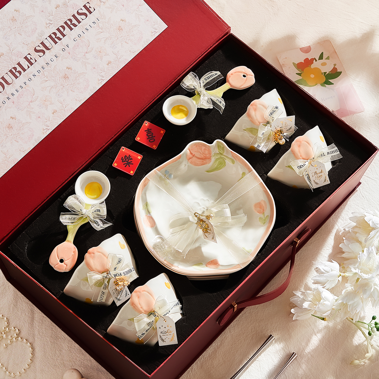 郁金香碗碟套装家用碗盘餐具礼盒