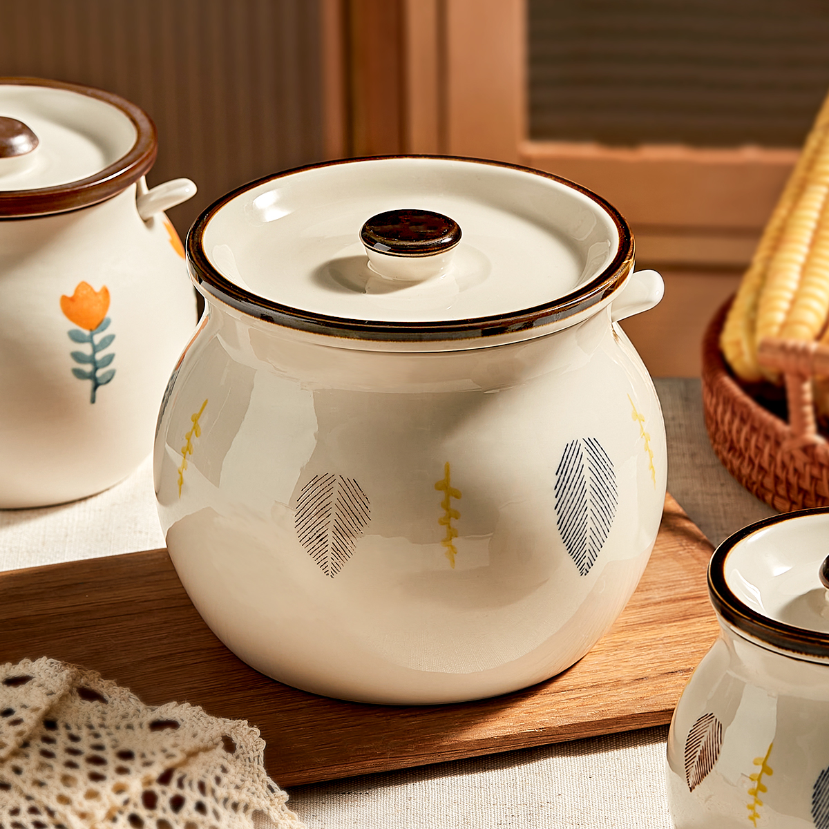 日式陶瓷装猪油罐家用调料罐盐罐