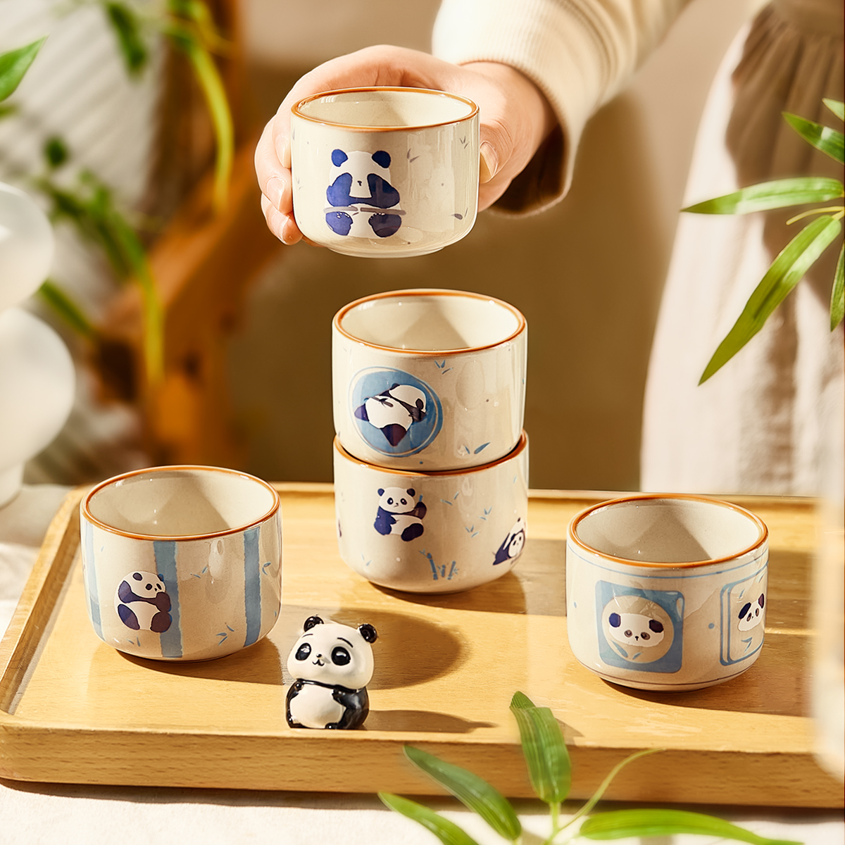 可爱熊猫陶瓷小茶杯喝茶专用茶杯