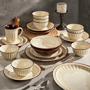 高级感碗盘筷乔迁新居礼物餐具 家用2025新款 法式 中古陶瓷碗碟套装