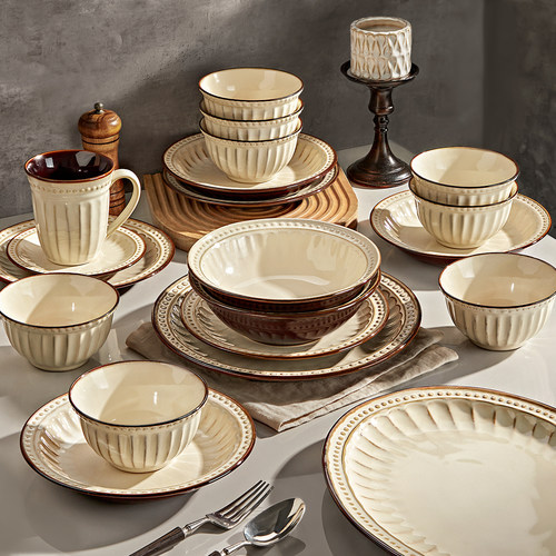 法式中古陶瓷碗碟套装家用碗盘筷