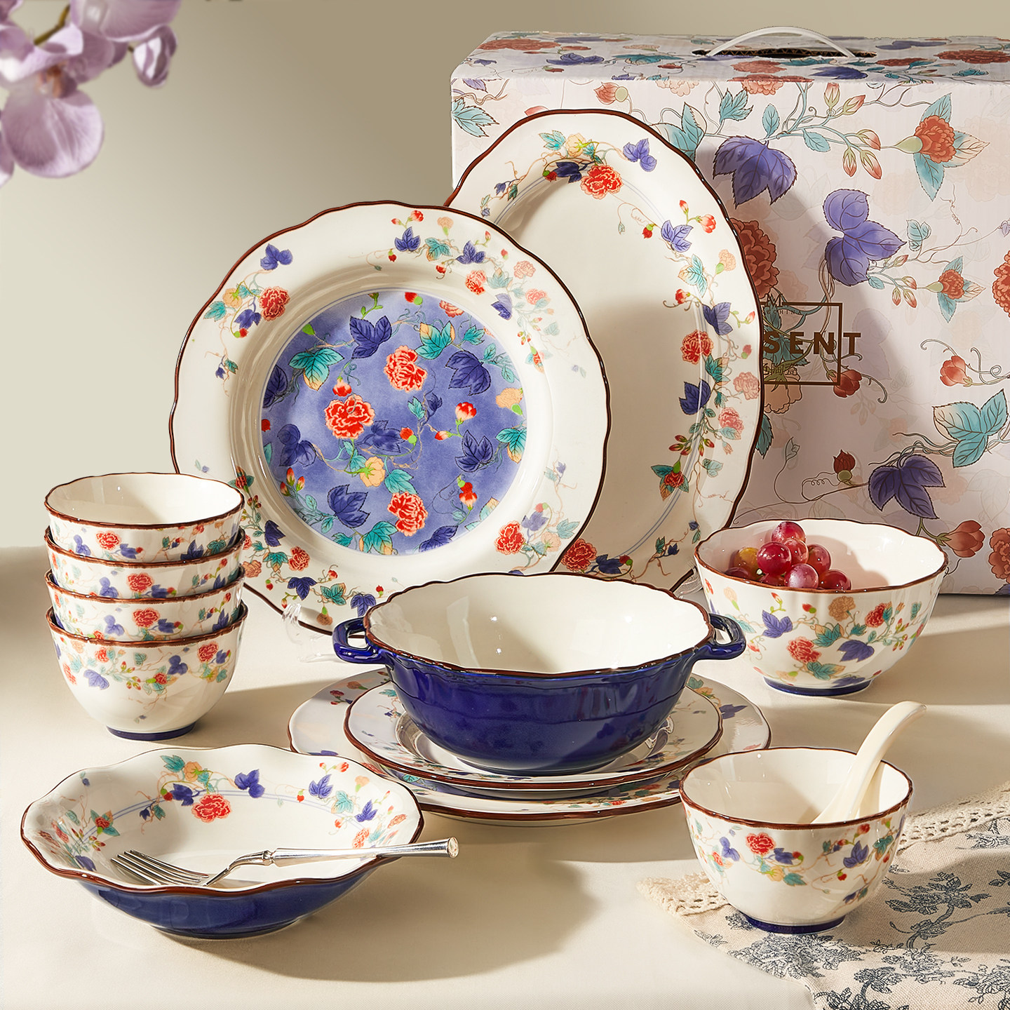 中式陶瓷餐具套装家用高颜值碗碟盘子高级感乔迁新居礼物碗筷碗具