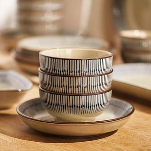 日式 饭碗盘子餐具汤面碗陶瓷吃饭碗家用釉下彩菜盘复古碗碟蓝雨