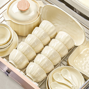 奶油风碗碟套装 高颜值餐具釉下彩碗盘子碗筷乔迁碗具 家用2025新款