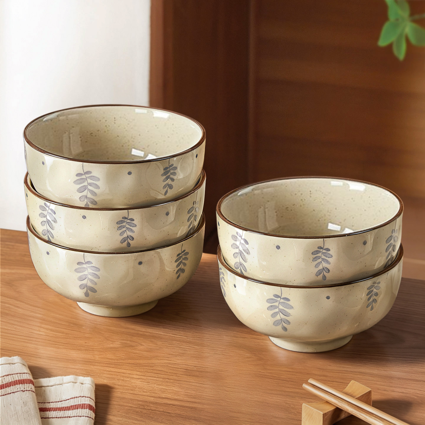 日式釉下彩陶瓷米饭碗家用2026新款高颜值碗具吃饭碗好看碗盘餐具