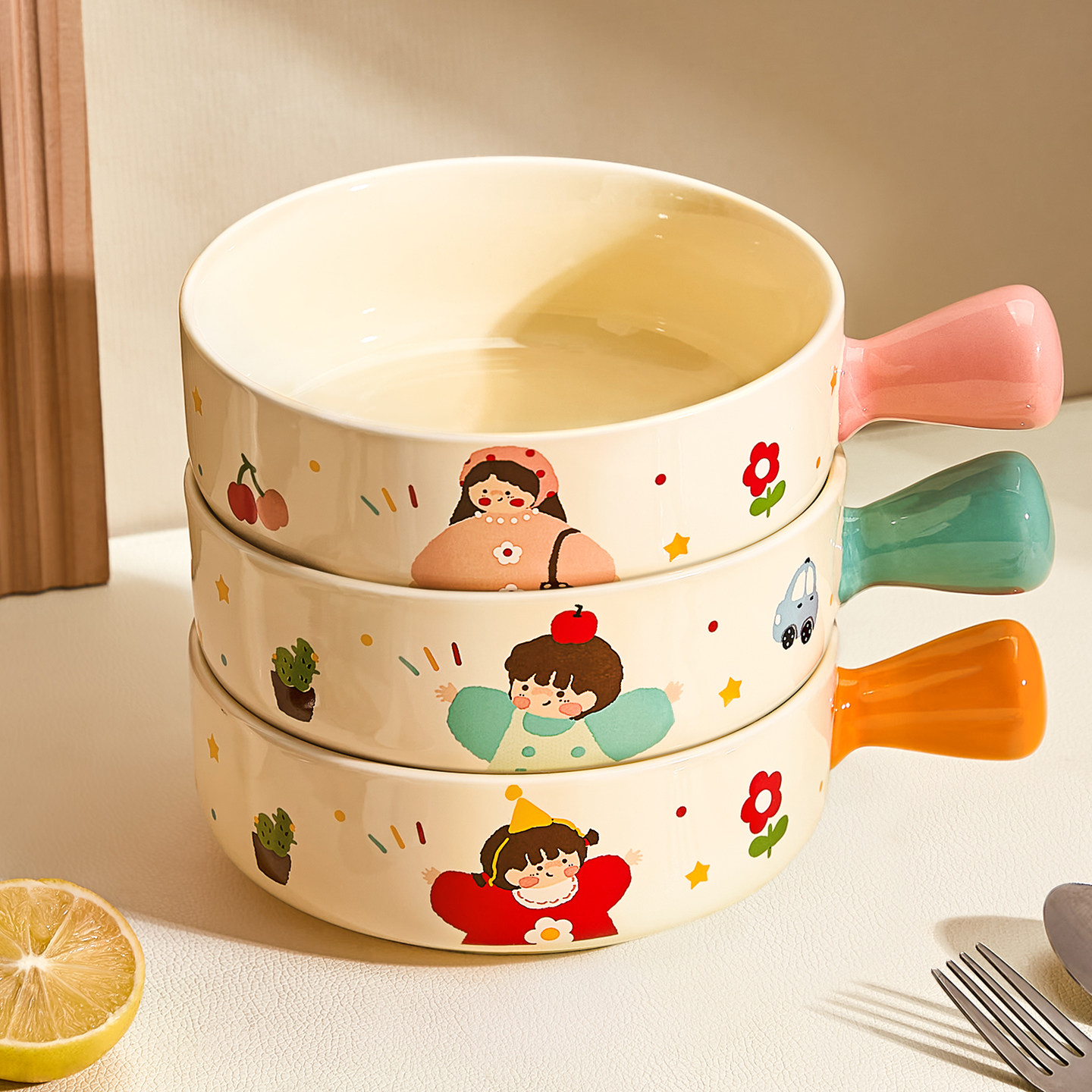 陶瓷手柄碗家用2025新款烤箱专用空气炸锅烤碗水果沙拉焗饭泡面碗,餐饮具,碗,淘宝优惠券,粉丝福利购,淘宝优惠卷