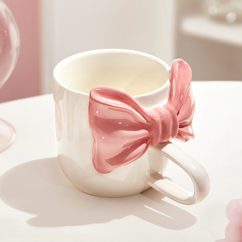 心动蝴蝶结马克杯女生漂亮杯子