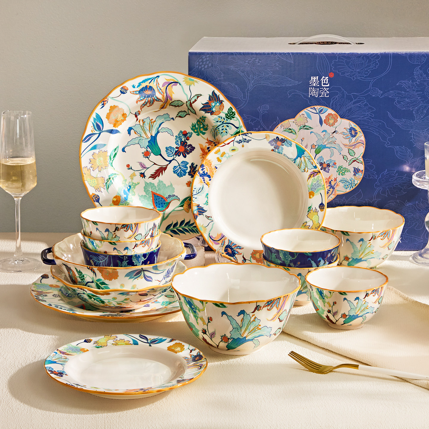 中式陶瓷餐具套装家用2026新款碗碟碗盘子高级感乔迁新居碗筷礼盒