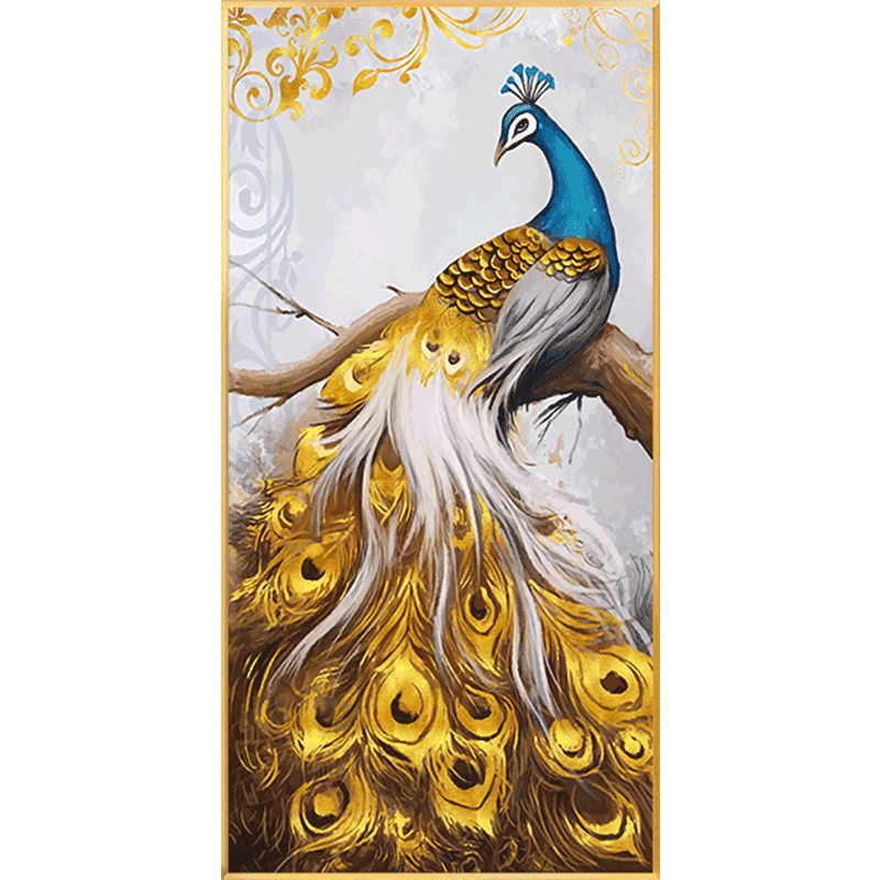 客厅玄关现代简约装饰画孔雀壁画过道挂画走廊竖版新中式入户欧式