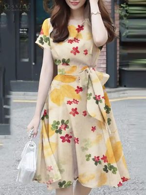 Elegant Printed Sundress Women Summer Holiday Dress