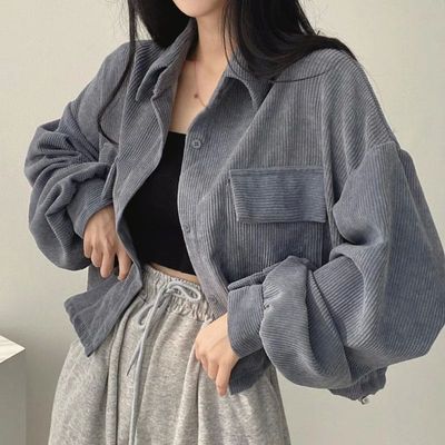 Women Casual Autumn Loose Corduroy Long-sleeved Shirt Turn-d