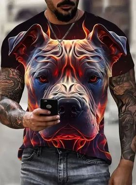 New Summer Men's 3d Printed Animal Fun Dog Print T-Shirt