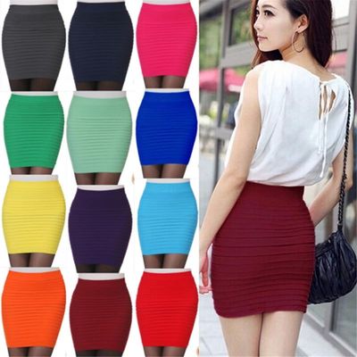 Elastic Pleated Skirt High Waist Bodycon Mini Skirt