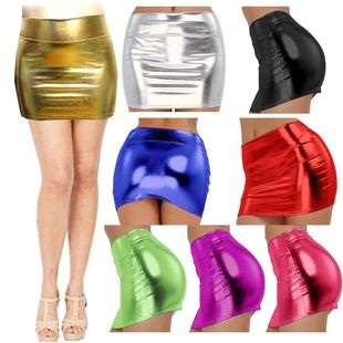 Metalic Shinning Bright Package Skirt Women Hip Latex