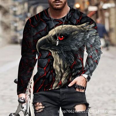 Animal Eagle Vintage 3D Print Summer Men's Round Neck