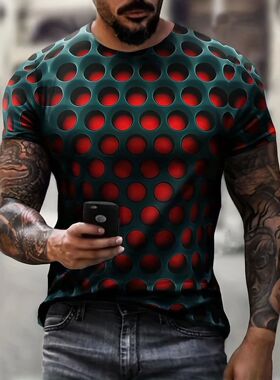 Summer Men T Shirts Optical Illusion 3D Print Graphic Round