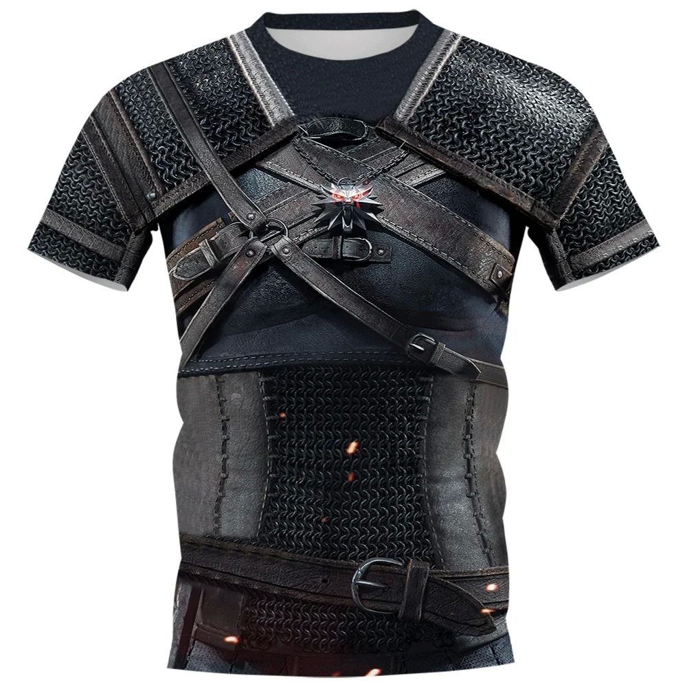 2024 Medieval Knight Armor Short Sleeve T Shirt Men's 3D