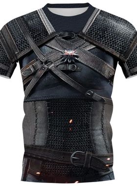 2024 Medieval Knight Armor Short Sleeve T Shirt Men's 3D
