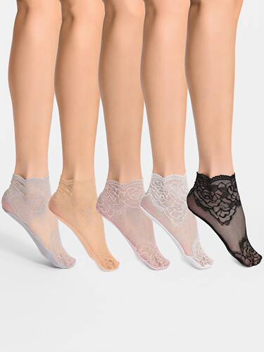 5pairs Women Flower Embroidered Ankle Socks Low Tube