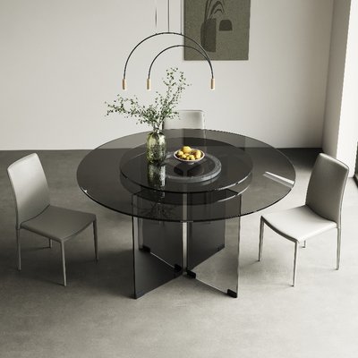 设计师意式极简钢化玻璃圆桌