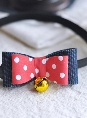 日本原单正品Amo*2020新款猫猫蝴蝶结项圈红色波点蓝色波点铃铛款