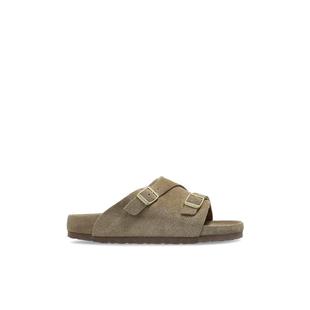 Birkenstock女款 包头拖舒适经典 两带金扣奢华皮质 beige百搭拖鞋