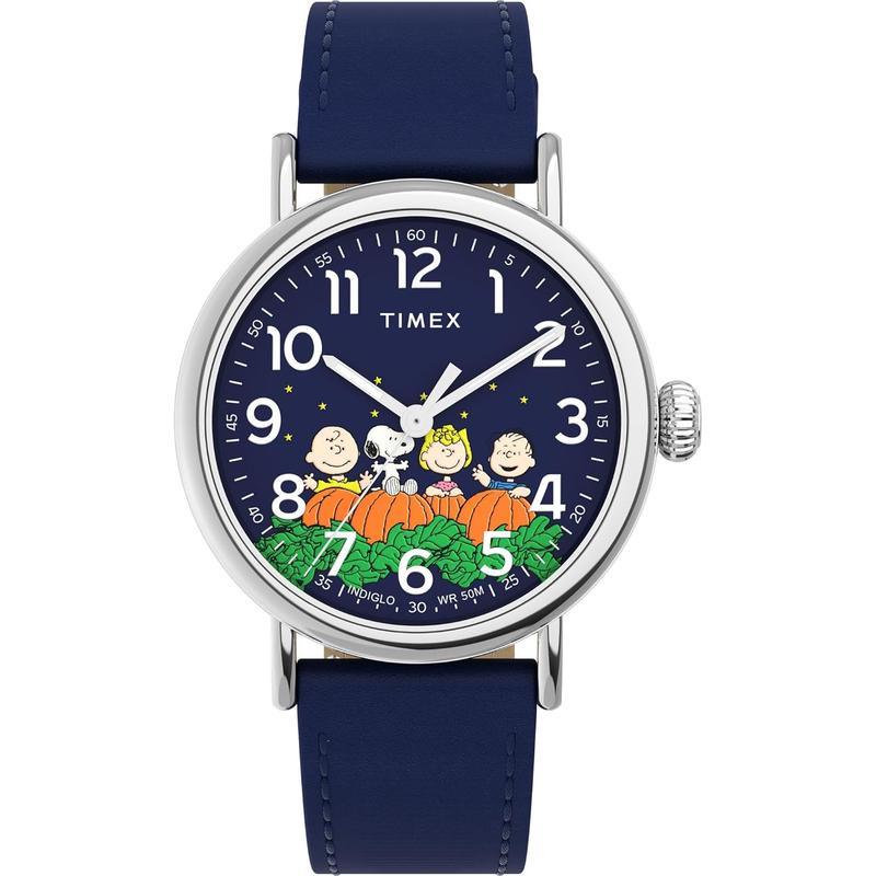 Timex/天美时男表mm蓝盘蓝带皮质表带石英腕表防水米