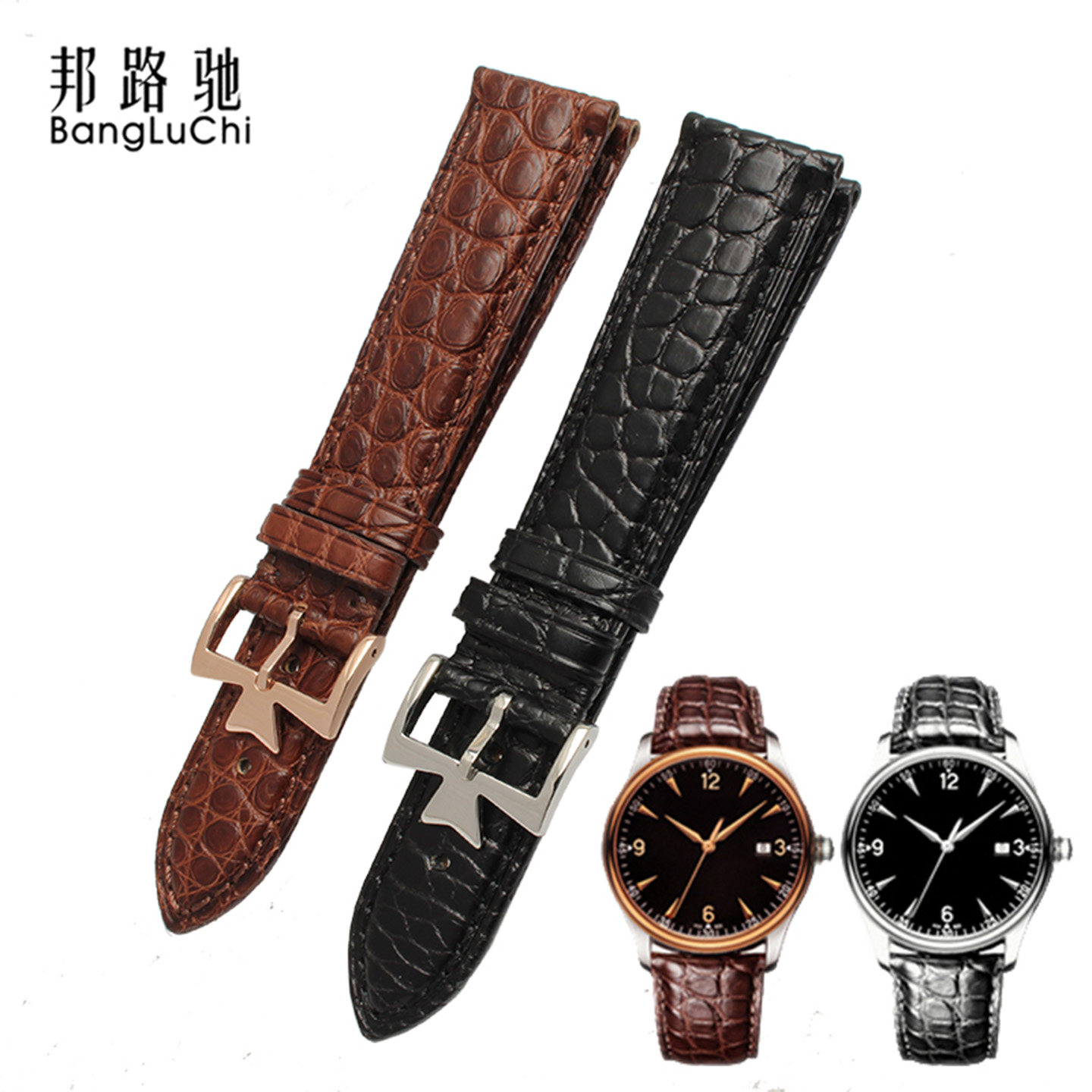 适用江诗丹顿表带传承艺术大师系列鳄鱼皮真皮表链男18 19 20mm