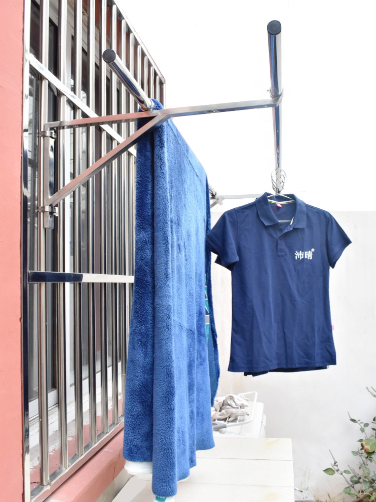 Fujiaman extension balcony side mounted fixed 304 clothes rack Bay window cool clothes stainless steel triangle single and double lever