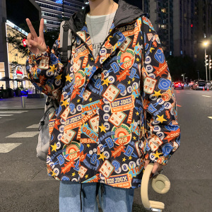 秋季新款潮流印花男士连帽夹克宽松情侣外套J图片