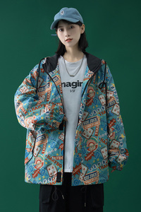 中性风秋季新款潮流印花男士连帽夹克宽松情侣外套JK2106P80