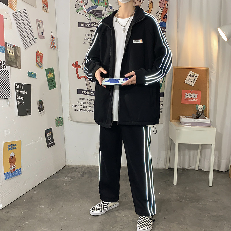 反光炸街立领卫衣男大码休闲运动套装上衣裤子TZ335,男装卫衣,电商A073