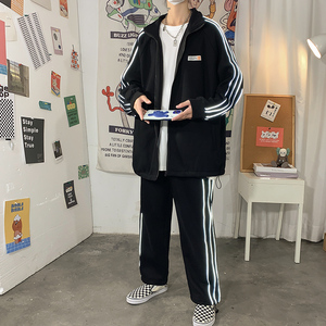 反光炸街立领卫衣男大码休闲运动套装 上衣 裤子 TZ335图片