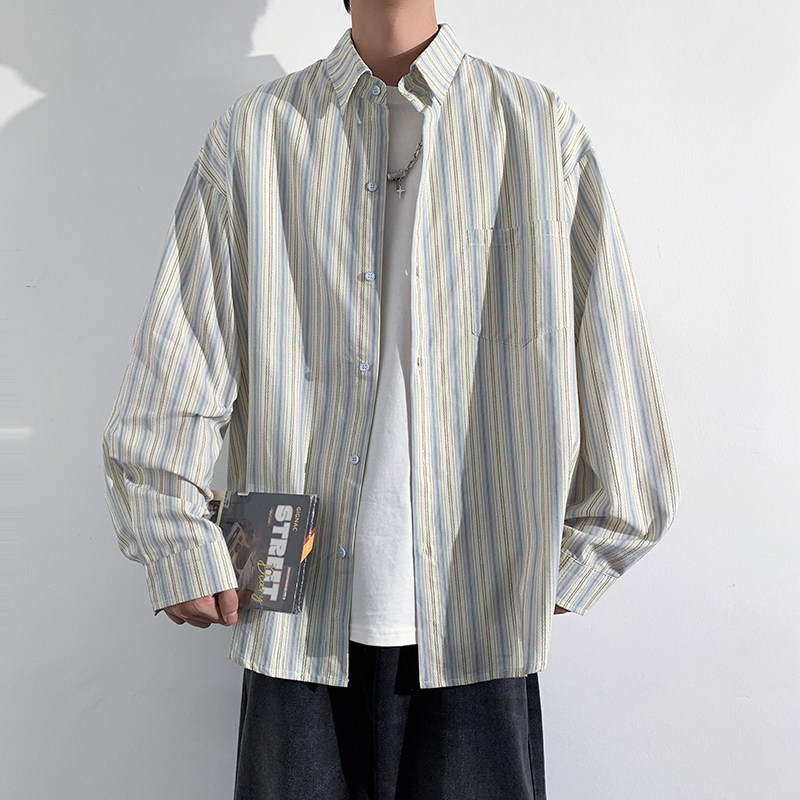 秋季立体提花条纹长袖衬衫男士大码宽松潮牌衬衣外套CS2116P50,男装衬衫,电商A073