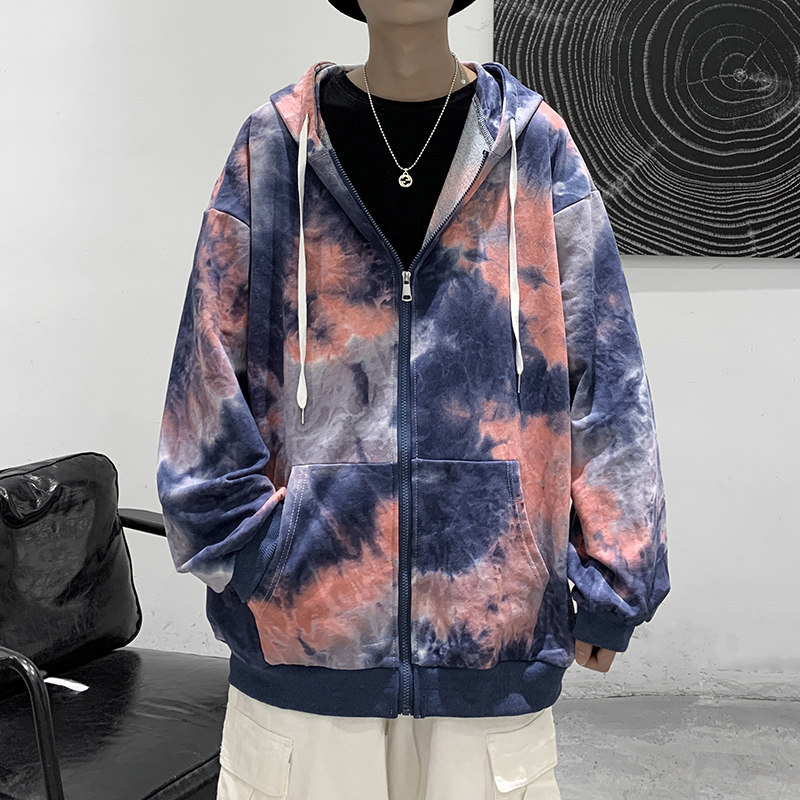 潮流扎染渐变连帽卫衣男女同款拉链开衫外套班服WY210,男装卫衣,电商A073