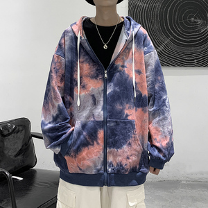 潮流扎染渐变连帽卫衣男女同款拉链开衫外套班服WY210图片