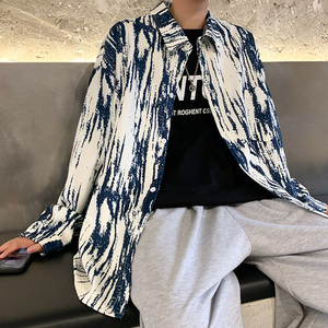 个性抓痕扎染长袖衬衫男大码宽松胖子显瘦衬衣 CS2101P45图片