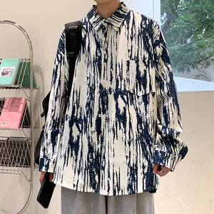个性抓痕扎染长袖衬衫男大码宽松胖子显瘦衬衣 CS2101P45图片