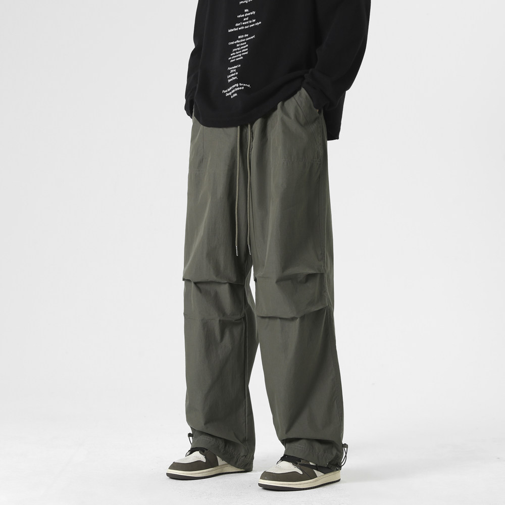 秋季情侣潮流褶皱伞兵裤男士百搭休闲裤阔腿冰丝束脚裤K718P55，男装休闲裤，电商A073