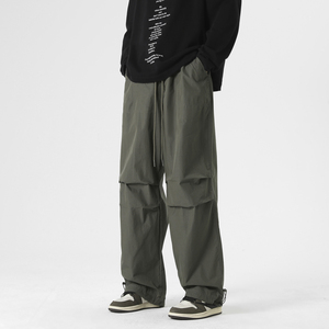 秋季情侣潮流褶皱伞兵裤男士百搭休闲裤阔腿冰丝束脚裤K718P55,男装休闲裤,电商A073