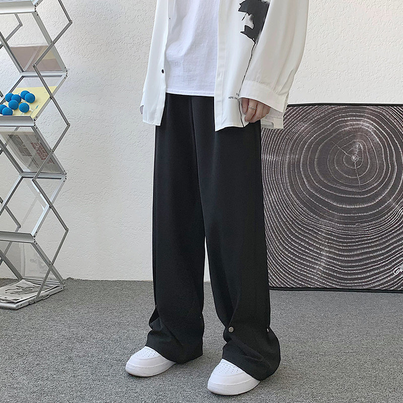 轻薄垂顺暗扣束脚西裤男女同款拖地休闲长裤图片