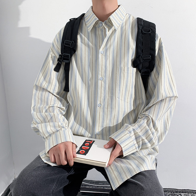 秋季立体提花条纹长袖衬衫男士大码宽松潮牌衬衣外套CS2116P50,男装衬衫,电商A073
